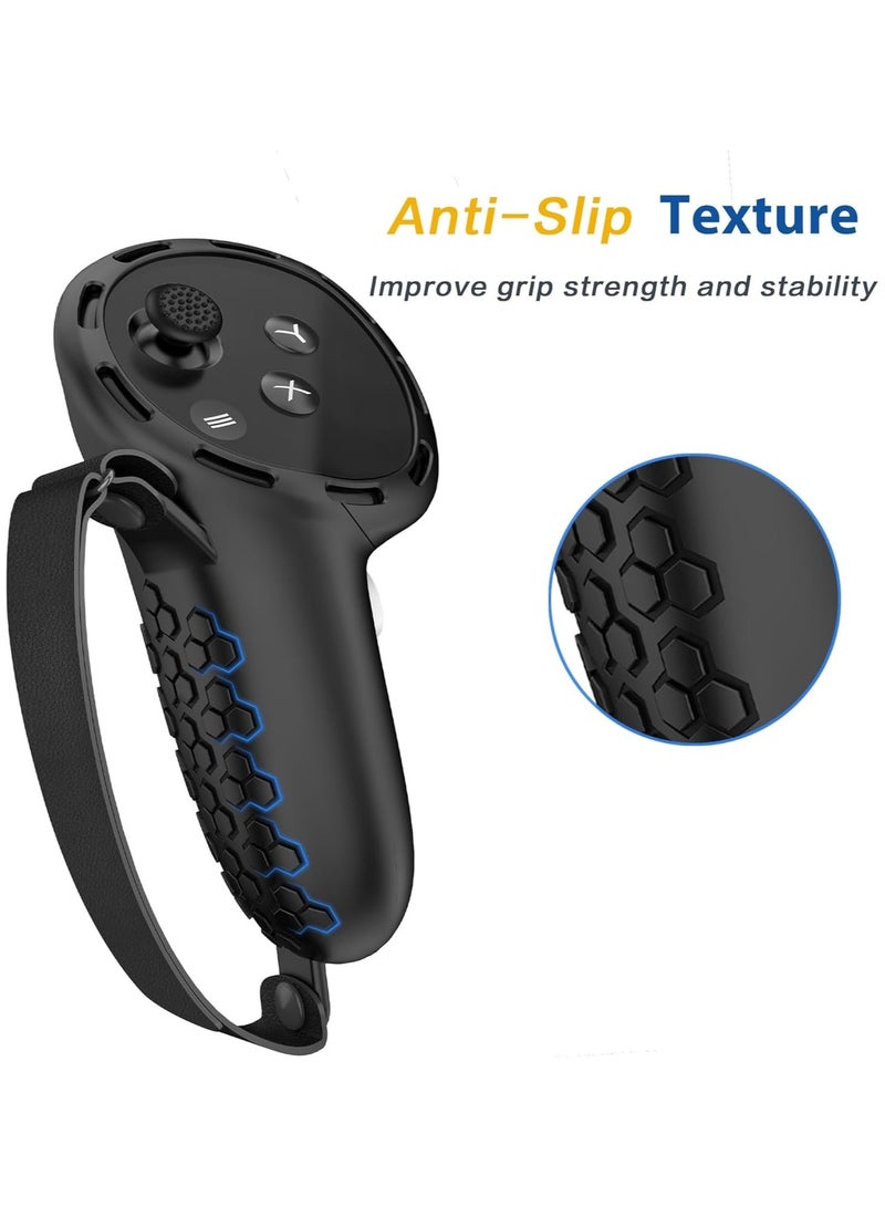 Controller Grips for Oculus Quest 3,Comfortable PU Leather Silicone Cover with Controller Hand Straps, 2Pcs Joystick Protection,Precise Hole Positions for Meta Quest 3 Accessories (Black) - Image 5